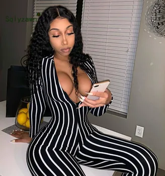 Sexy Bodysuit Tracksuit Rompers 2019 Women's Deep V-neck Jumpsuit Long Sleeve Skinny Striped Print Slim Casual Overalls Femme
Sexy Bodysuit Tracksuit Rompers 2019 Women's Deep V-neck Jumpsuit Long Sleeve Skinny Striped Print Slim Casual Overalls Femme