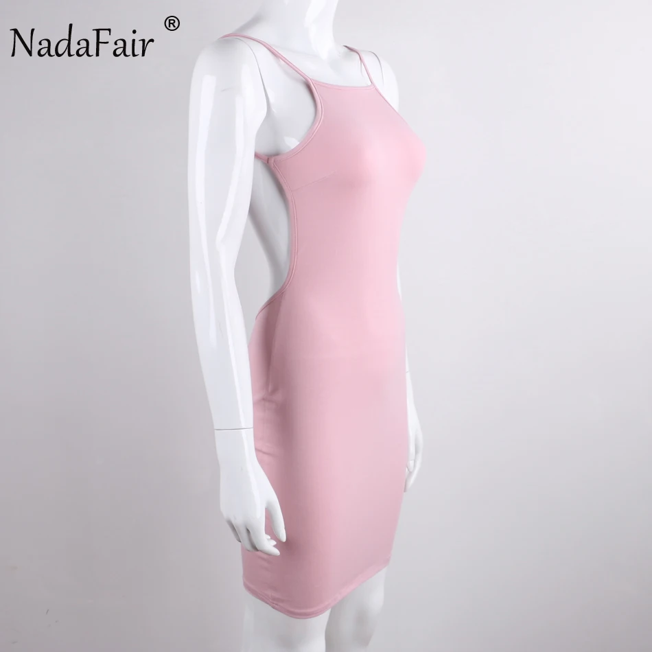 Nadafair 95% Cotton Spaghetti Strap Black Sexy Club Backless Bodycon Dress Women Summer Beach Casual Mini Dress 44