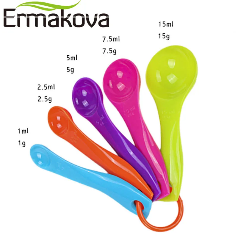 ERMAKOVA (1/2.5/5/7.5/15 ml)Measuring Spoon Set of 5 Mixed Colors Plastic Measure Spoon for Dry Liquid Ingredients Baking Tool
ERMAKOVA (1/2.5/5/7.5/15 ml)Measuring Spoon Set of 5 Mixed Colors Plastic Measure Spoon for Dry Liquid Ingredients Baking Tool