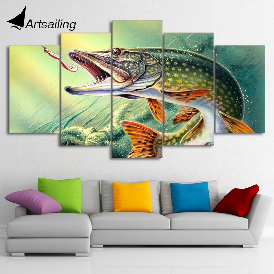 5 piece canvas art fishing hooked pike fish poster and prints canvas painting wall pictures for living room home decor CU-1460A
5 piece canvas art fishing hooked pike fish poster and prints canvas painting wall pictures for living room home decor CU-1460A