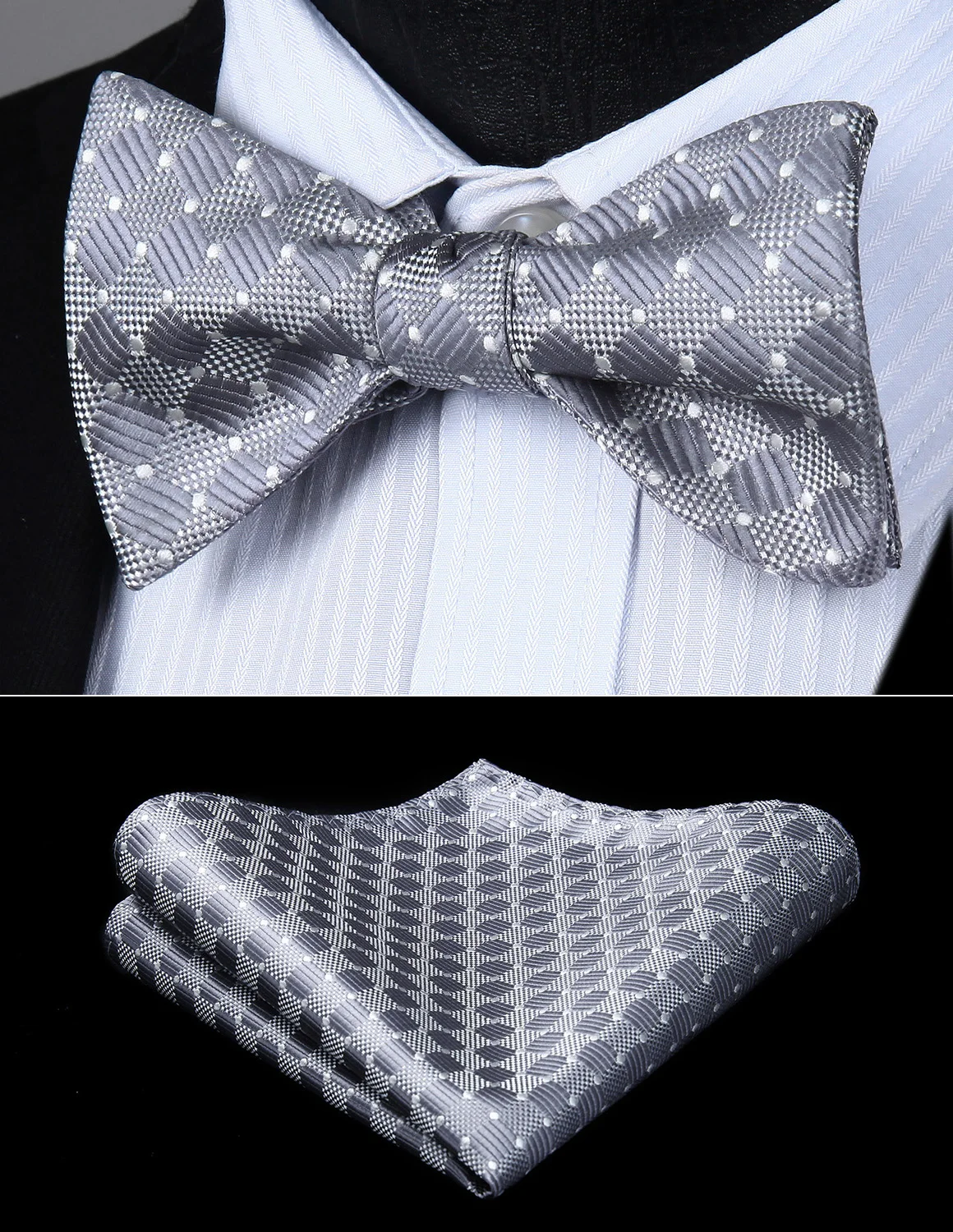 Men Woven Gray Check Self Bow Tie Pocket Square Butterfly Silk Set#BC615AS Bow Tie handkerchief set
Men Woven Gray Check Self Bow Tie Pocket Square Butterfly Silk Set#BC615AS Bow Tie handkerchief set