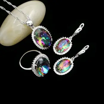 925 Silver Jewelry Sets For Women Decoration Rainbow Cubic Zirconia White Crystal Round Earrings/Pendant/Necklace/Ring
925 Silver Jewelry Sets For Women Decoration Rainbow Cubic Zirconia White Crystal Round Earrings/Pendant/Necklace/Ring