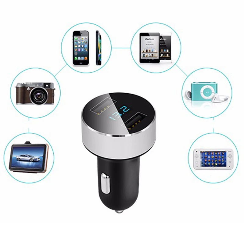 JX-LCLYL Dual USB DC 5V 3.1A Car Charger Adapter Voltmeter For iPhone Samsung Blue
