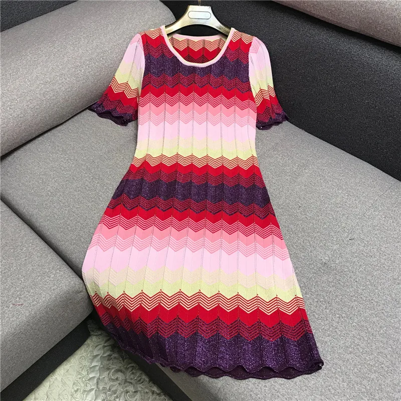 Luxury Designer Brand Knitted Dress for Women Casual O Neck Hollow Out Gradient Contrast Striped Knitted Dress
Luxury Designer Brand Knitted Dress for Women Casual O Neck Hollow Out Gradient Contrast Striped Knitted Dress