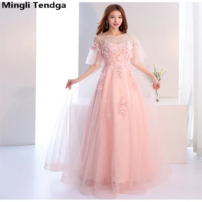 Фото Mingli Tengda розовое длинное кружевное платье подружки невесты элегантные платья