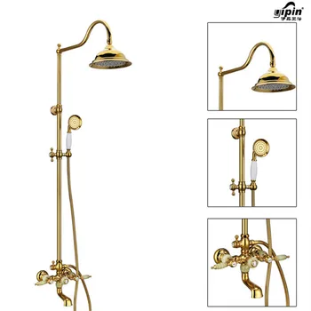 Bathroom Wall Mounted Golden Finished Brass Shower Faucet Set Rainfall bath Shower Tub Mixer Tap with Handheld Shower Head
Bathroom Wall Mounted Golden Finished Brass Shower Faucet Set Rainfall bath Shower Tub Mixer Tap with Handheld Shower Head
