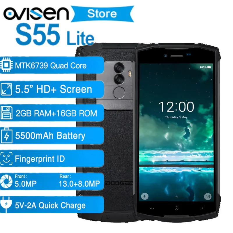 DOOGEE S55 Lite смартфон с 5 5-дюймовым дисплеем четырёхъядерным процессором MTK6739 ОЗУ 2 Гб