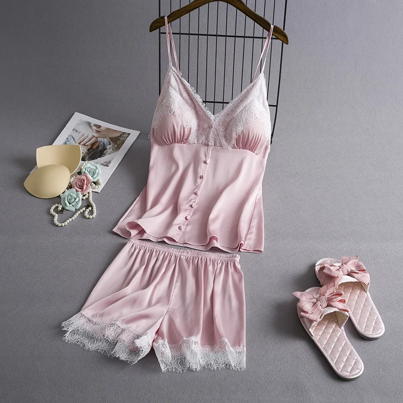 2019 Silk Pajamas For Women Women Lace Pajamas Set With Shorts Summer Pyjamas Satin 2 Piece Sleepwear V-Neck Pijama Mujer
2019 Silk Pajamas For Women Women Lace Pajamas Set With Shorts Summer Pyjamas Satin 2 Piece Sleepwear V-Neck Pijama Mujer