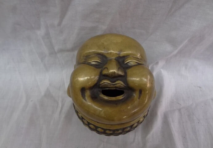 S2377 Chinese Bronze Happy Buddha Statue Maitreya Head Lotus Incense Burner Censer D0317
S2377 Chinese Bronze Happy Buddha Statue Maitreya Head Lotus Incense Burner Censer D0317