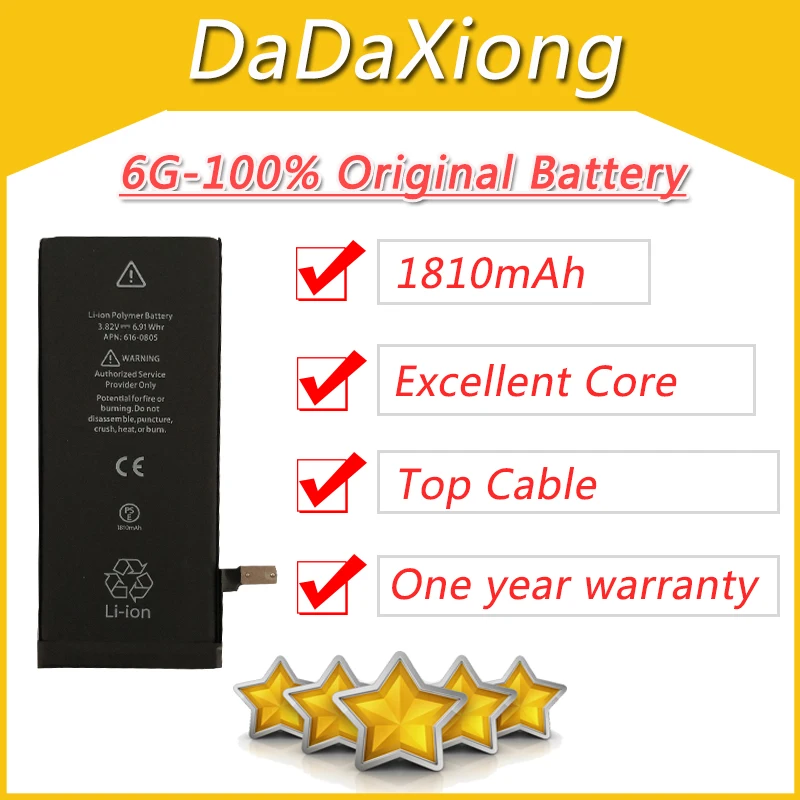 10pcs/lot Excellent 1810mAh Core Protection board 3.7V Zero cyclic Battery for iPhone 6 6G replacement repair parts 6G-AAA
10pcs/lot Excellent 1810mAh Core Protection board 3.7V Zero cyclic Battery for iPhone 6 6G replacement repair parts 6G-AAA