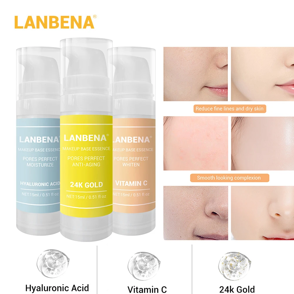 LANBENA Base Makeup Hyaluronic Acid 24K Gold VC Essence Moisturizing Oil Control Primer Make Up Foundation Cream Face Primer
LANBENA Base Makeup Hyaluronic Acid 24K Gold VC Essence Moisturizing Oil Control Primer Make Up Foundation Cream Face Primer