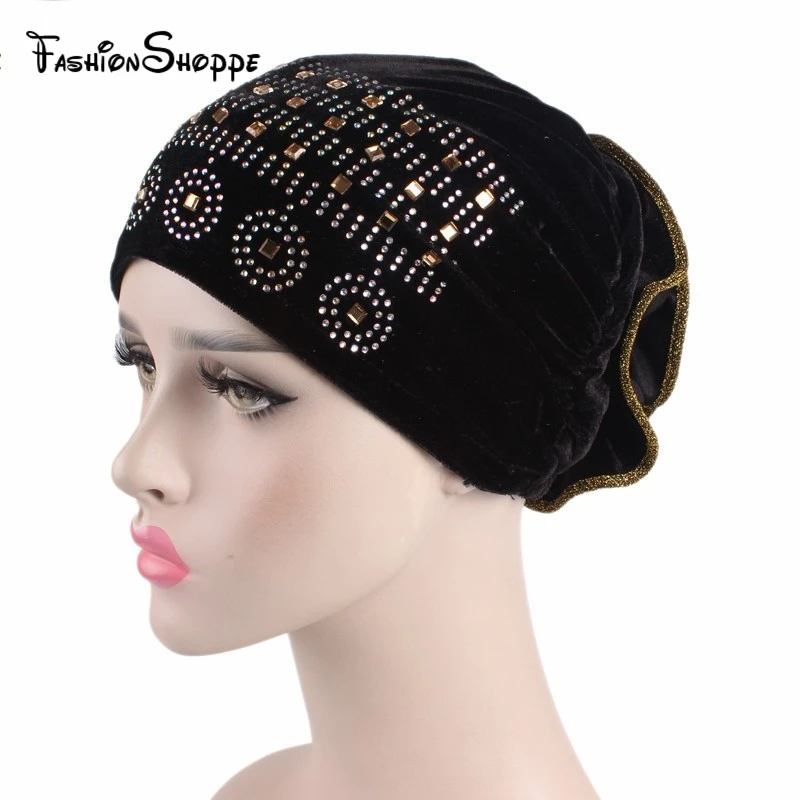 Hot New Winter velvet rhinestone Hijab Turban Hats Women soft velvet chemo hat Hair Accessory Bandana Hairband Chemotherapy Cap 
Hot New Winter velvet rhinestone Hijab Turban Hats Women soft velvet chemo hat Hair Accessory Bandana Hairband Chemotherapy Cap