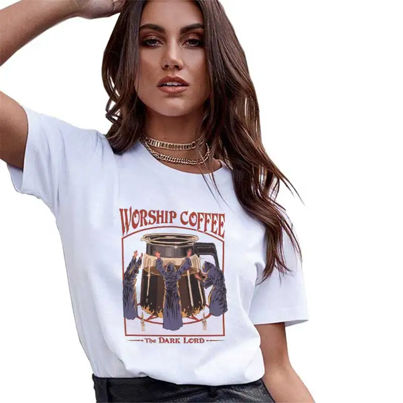 Harajuku Streetwear Vintage Funny Female T-shirt WORSHIP COFFEE Printed Tops 90s Style Clothes Tumblr Funny Tees Shirt
Harajuku Streetwear Vintage Funny Female T-shirt WORSHIP COFFEE Printed Tops 90s Style Clothes Tumblr Funny Tees Shirt