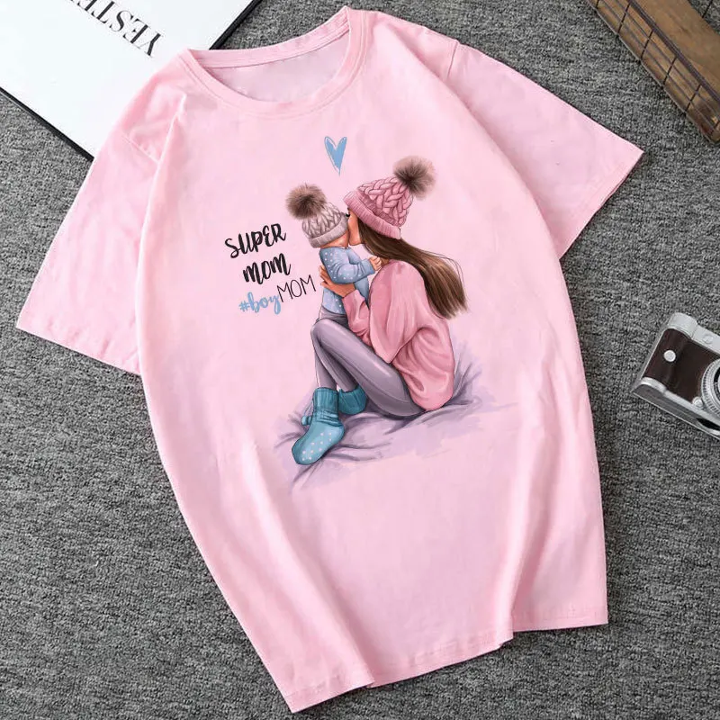 Фото Летняя коллекция 2019 года розовая футболка для мамы Женская Футболка Harajuku Kawaii