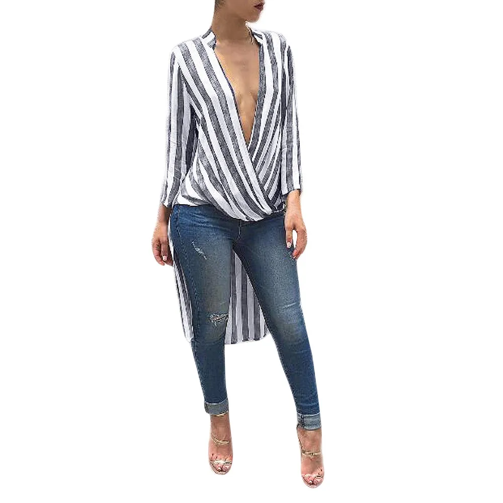 New Fashion 2018 Women Autumn Long Sleeve Blouse Deep V Neck Stylish Striped Walker Pencil Long Blouse Roupa Feminina blusas
New Fashion 2018 Women Autumn Long Sleeve Blouse Deep V Neck Stylish Striped Walker Pencil Long Blouse Roupa Feminina blusas