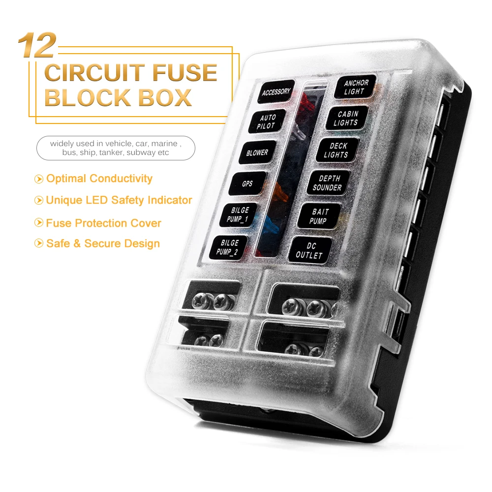 6 Way 12 Way Blade Fuse Box Holder 12V 24V for Car Boat Marine Caravan Trike Car Fuse Blocks with LED Indicator Warning Light
6 Way 12 Way Blade Fuse Box Holder 12V 24V for Car Boat Marine Caravan Trike Car Fuse Blocks with LED Indicator Warning Light