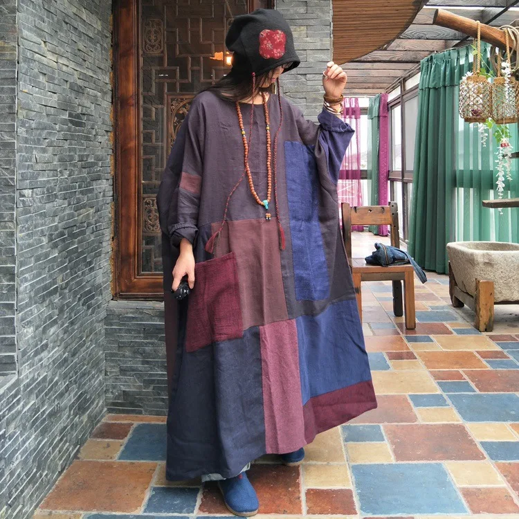Women Autumn Pathwork Cotton Linen Dress Plus Size Ladies Bat Robe Dresses Vintage Retro Loose Dress 2018 Spliced Dress Flax
Women Autumn Pathwork Cotton Linen Dress Plus Size Ladies Bat Robe Dresses Vintage Retro Loose Dress 2018 Spliced Dress Flax