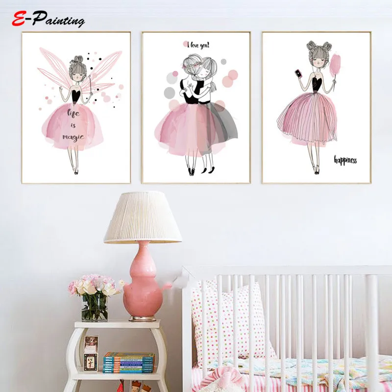 Modern Wall Painting Pink Fairys Baby Girl Room Decor Picture Nordic Style Kids Bedroom Decoration Wall Art Canvas Print 
Modern Wall Painting Pink Fairys Baby Girl Room Decor Picture Nordic Style Kids Bedroom Decoration Wall Art Canvas Print