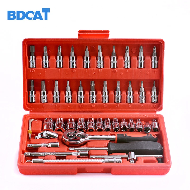 46pcs 1/4-Inch High Quality Socket Set Car Repair Tool Ratchet Set Torque Wrench Combination Bit a set of keys Chrome Vanadium
46pcs 1/4-Inch High Quality Socket Set Car Repair Tool Ratchet Set Torque Wrench Combination Bit a set of keys Chrome Vanadium