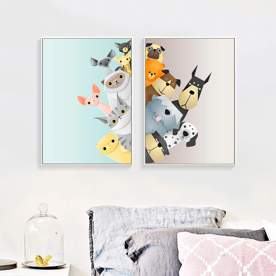 AFFLATUS-Cat-Dog-Observe-Nordic-Poster-Canvas-Painting-Wall-Art-Canvas-Posters-And-Prints-Wall-Pictures