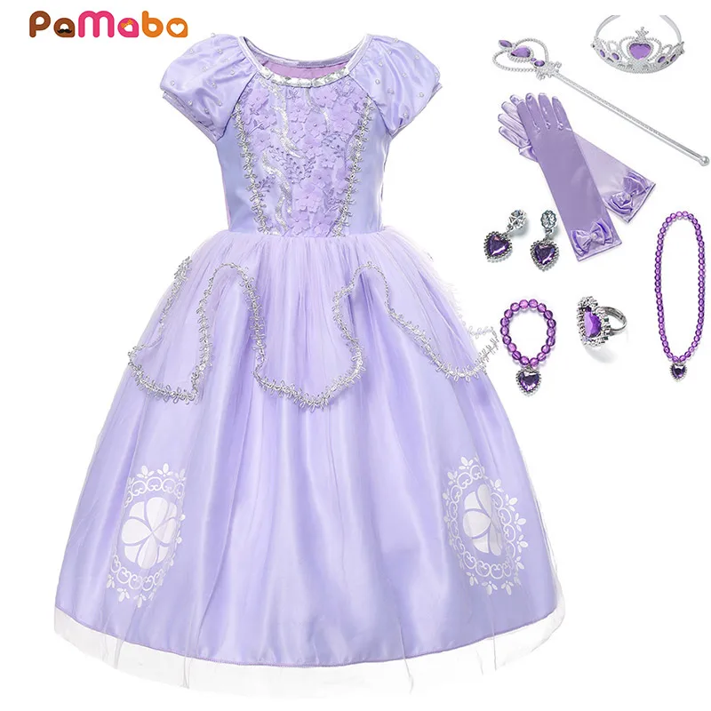PaMaBa Girls Sophia The First Princess Cosplay Dresses Toddlers Clothes Appliques Crystal O-Neck Kids Summer Party Wear Frocks |