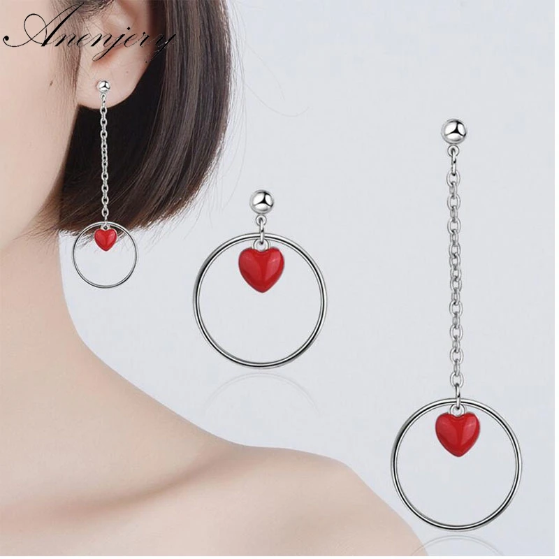 Anenjery New Fashion 925 Sterling Silver Tassel Earrings For Women Girl Asymmetric Red Heart Circle Earrings oorbellen S-E495
Anenjery New Fashion 925 Sterling Silver Tassel Earrings For Women Girl Asymmetric Red Heart Circle Earrings oorbellen S-E495