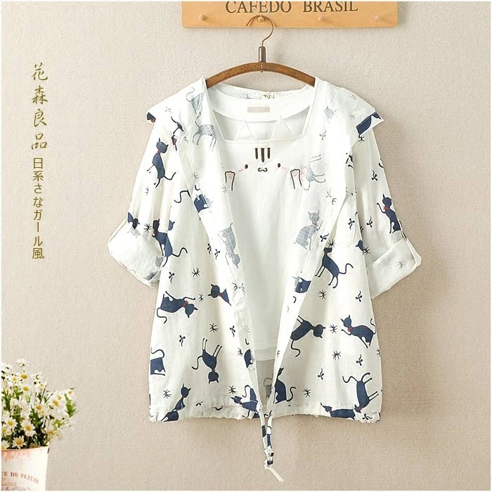 Mori Girl Spring Autumn Casual Long Sleeve Shirt Cute Cat Single Breasted Hooded Cotton Outer Wear For Women Printing Tops
Mori Girl Spring Autumn Casual Long Sleeve Shirt Cute Cat Single Breasted Hooded Cotton Outer Wear For Women Printing Tops