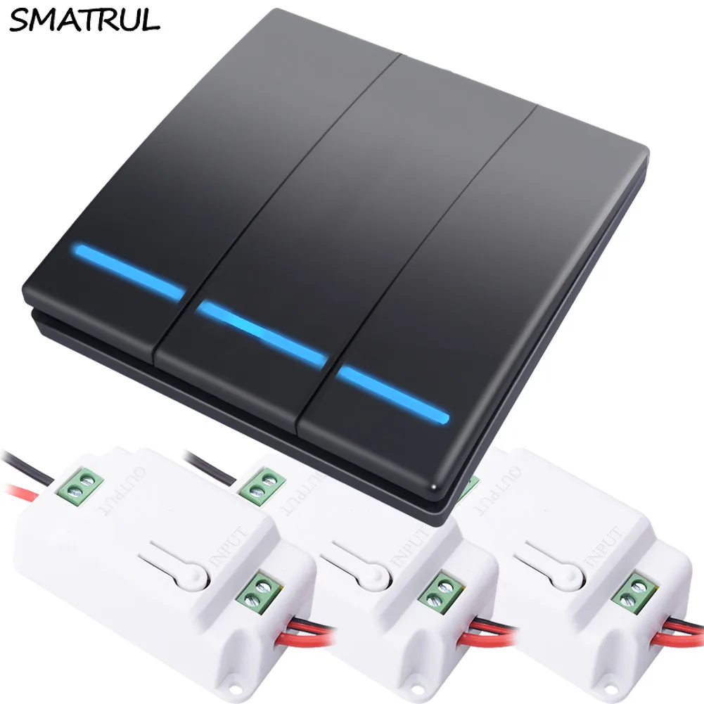 SMATRUL 3 gang 433Mhz smart push Wireless Switch Light RF Remote Control AC 110V 220V Receiver Wall Panel button Ceiling Lamp
SMATRUL 3 gang 433Mhz smart push Wireless Switch Light RF Remote Control AC 110V 220V Receiver Wall Panel button Ceiling Lamp
