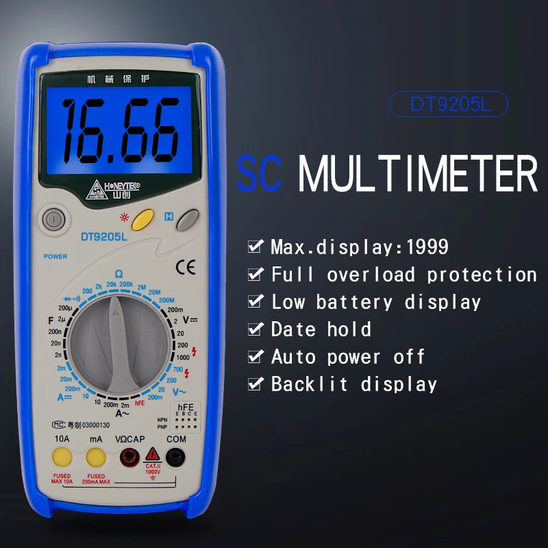 Portable Digital Multimeter Backlight AC/DC Ammeter Voltmeter Ohm Tester Meter Handheld LCD Multimeter mastech A880L HONEYTEK
Portable Digital Multimeter Backlight AC/DC Ammeter Voltmeter Ohm Tester Meter Handheld LCD Multimeter mastech A880L HONEYTEK