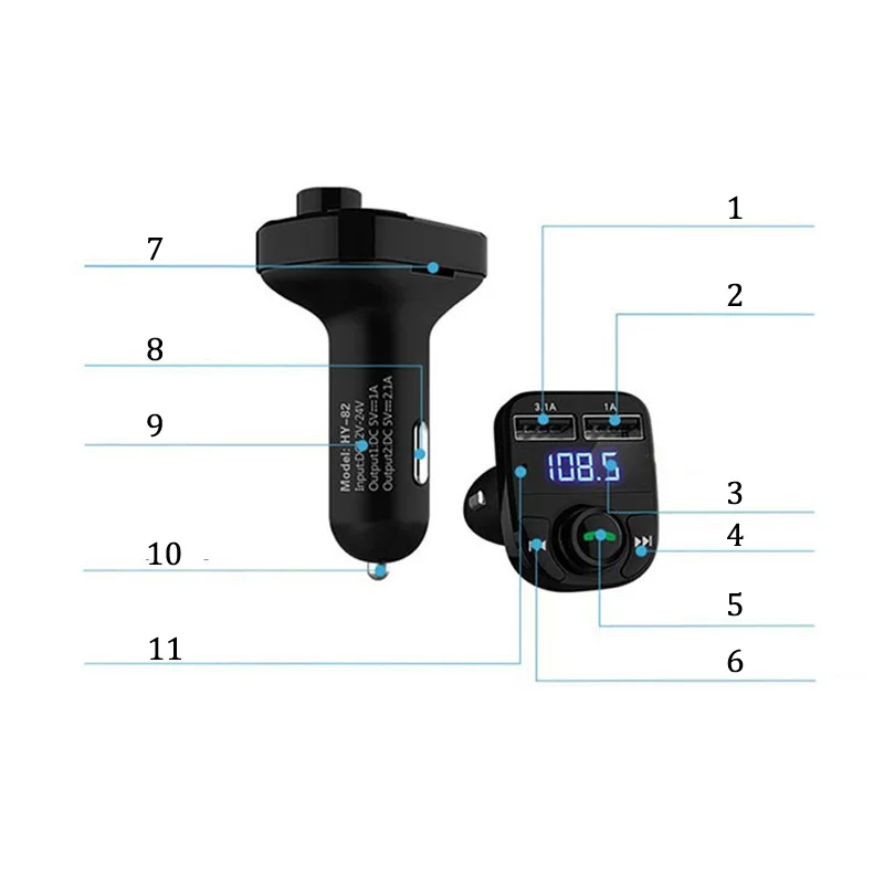 JaJaBor Bluetooth Car Kit FM Transmitter Handfree Car MP3 Audio Player Voltage Detection Noise Cancellation Dual USB Car Charger