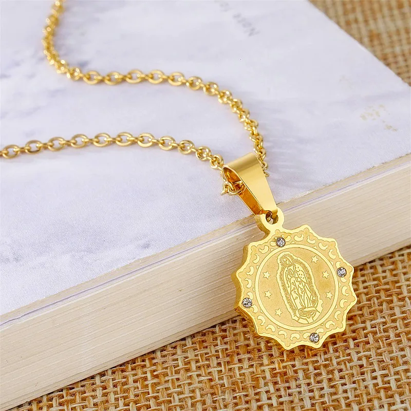 Stainless Steel Gold Chain Religious Virgin Mary Guadalupe Coin Necklace & Pendant for Women Girl Catholic Round Crystal Jewelry
Stainless Steel Gold Chain Religious Virgin Mary Guadalupe Coin Necklace & Pendant for Women Girl Catholic Round Crystal Jewelry