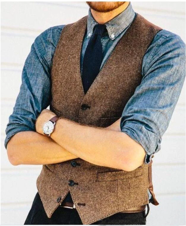 Brown Wool Tweed Vests Slim Men's Suit Vests Custom Made Suit Jacket Men Wedding Men's Dress Groom Vests
Brown Wool Tweed Vests Slim Men's Suit Vests Custom Made Suit Jacket Men Wedding Men's Dress Groom Vests
