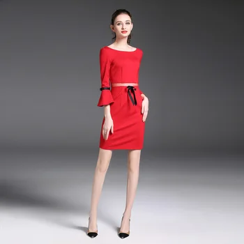 autumn new women's wear Contrast color bowknot horn sleeve gauze waist dress red vestidos party dress clothes office lady
autumn new women's wear Contrast color bowknot horn sleeve gauze waist dress red vestidos party dress clothes office lady