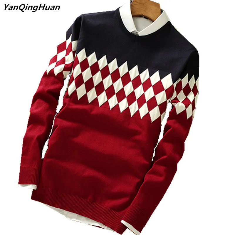 Yan Qing Huan 2018 New Spring Fashion Diamond Block Lattice Harajuku Slim Sweater Tide Men's Casual Fake Two Lapel Sweaters
Yan Qing Huan 2018 New Spring Fashion Diamond Block Lattice Harajuku Slim Sweater Tide Men's Casual Fake Two Lapel Sweaters