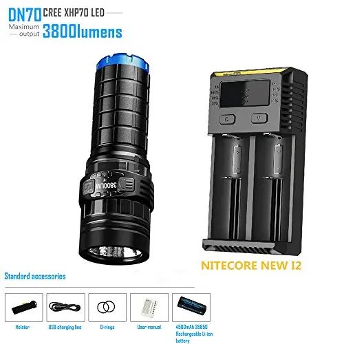 Rechargeable Flashlight IMALENT DN70 max. 3800LM beam throw 325m torch + 26650 4500mAh battery + NITECORE NEW I2 Smart Charger
Rechargeable Flashlight IMALENT DN70 max. 3800LM beam throw 325m torch + 26650 4500mAh battery + NITECORE NEW I2 Smart Charger