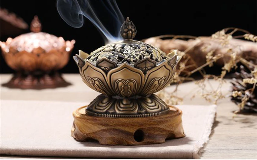 ERMAKOVA Lotus Flower Chinese Buddha Alloy Metal Incense Burner Incense Holder Handmade Censer Bowl Buddhist Home Decoration ERMAKOVA Lotus Flower Chinese Buddha Alloy Metal Incense Burner Incense Holder Handmade Censer Bowl Buddhist Home Decoration