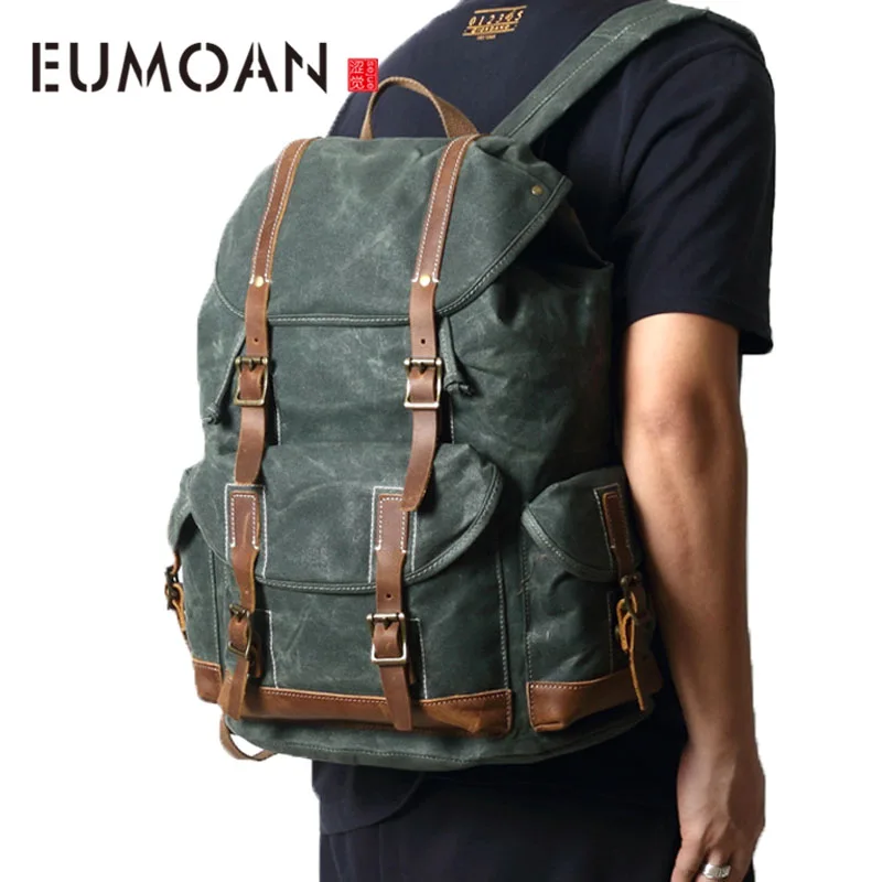 EUMOAN Oil wax cloth backpack new European and American leisure travel bag large capacity waterproof canvas bag men bag 
EUMOAN Oil wax cloth backpack new European and American leisure travel bag large capacity waterproof canvas bag men bag