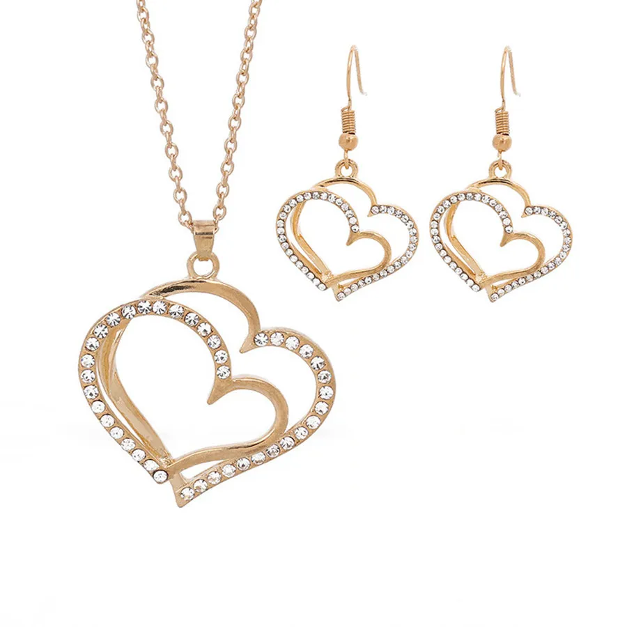 Romantic Double Heart Pattern Crystal Earrings Necklace Set Silver Color Chain Jewelry Sets Wedding Jewelry Valentine's Gift
Romantic Double Heart Pattern Crystal Earrings Necklace Set Silver Color Chain Jewelry Sets Wedding Jewelry Valentine's Gift