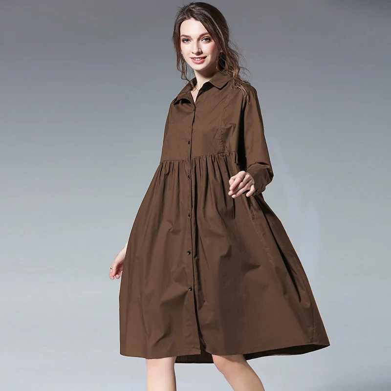 2018 Autumn Fashion women flare dress long shirt turn down collar empire cute cotton dress loose fit plus size casual vestidos
2018 Autumn Fashion women flare dress long shirt turn down collar empire cute cotton dress loose fit plus size casual vestidos