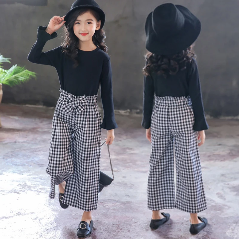 2019 New Fashion Children Clothes Set For Girls 8 To 12 Years Spring Long Sleeve School Black T-shirt + Wide Leg Plaid Trousers
2019 New Fashion Children Clothes Set For Girls 8 To 12 Years Spring Long Sleeve School Black T-shirt + Wide Leg Plaid Trousers