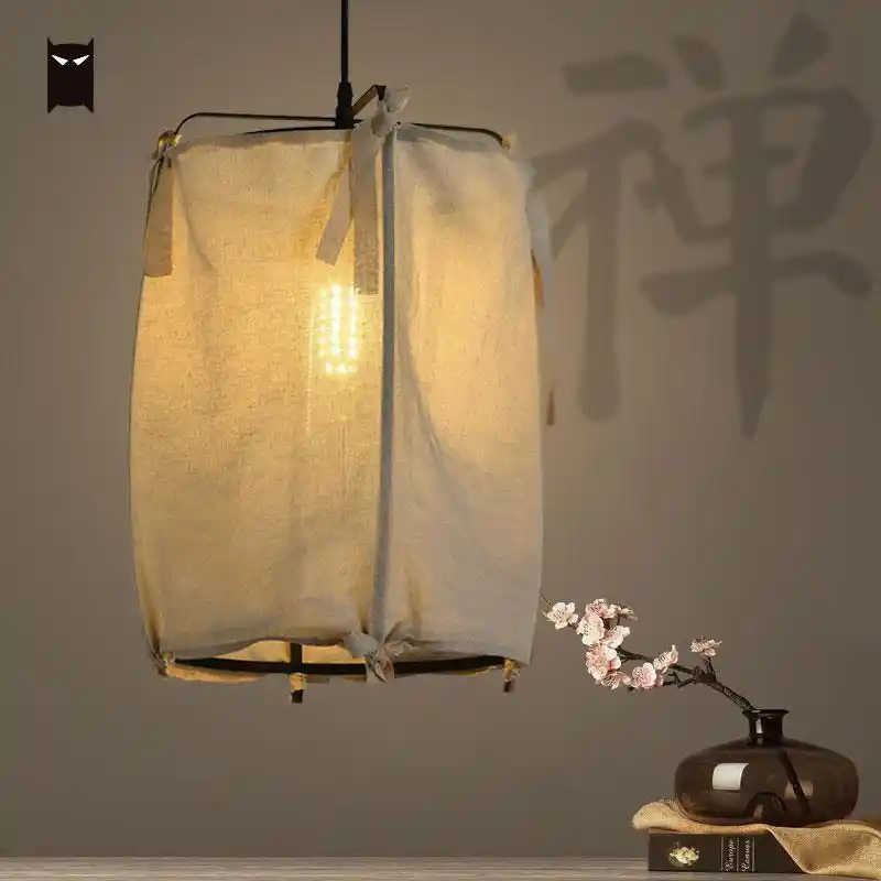 Hemp Fabric Shade Pendant Light Fixture Chinese Japanese