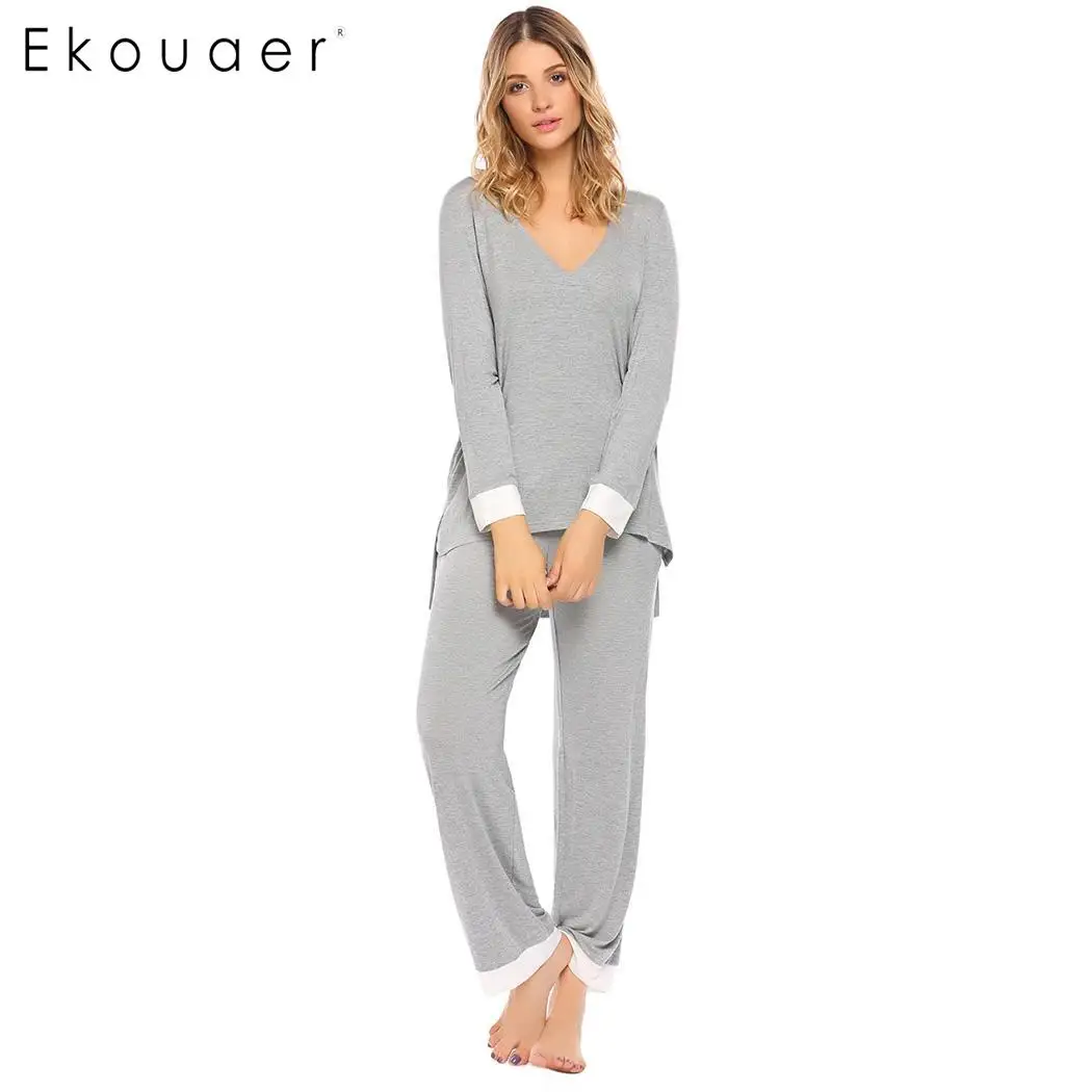 Ekouaer Women Sleepwear Set Pajamas V-Neck Long Sleeve Patchwork Tops Elastic Waist Pants With Eye Mask Pajamas Sets Nightwear
Ekouaer Women Sleepwear Set Pajamas V-Neck Long Sleeve Patchwork Tops Elastic Waist Pants With Eye Mask Pajamas Sets Nightwear