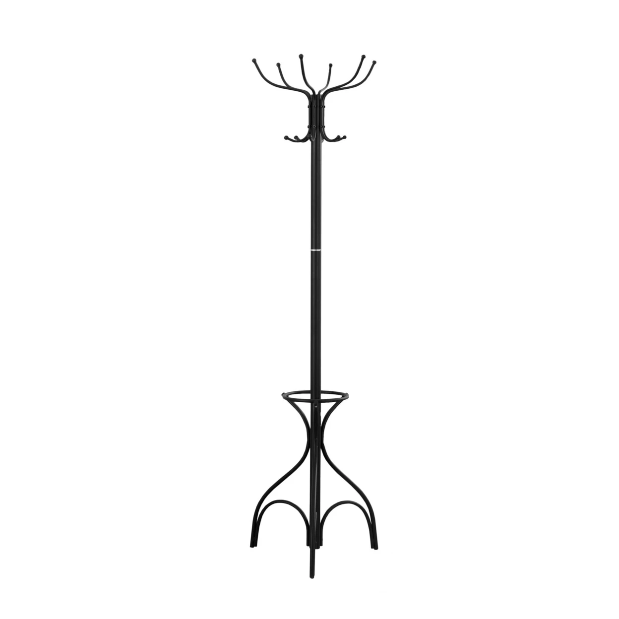 COAT RACK - 70H, BLACK METAL WITH AN UMBRELLA HOLDER