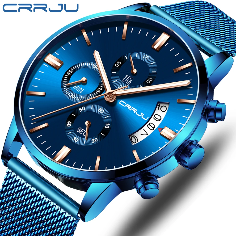 CRRJU Blue Watches Men Stainless Steel Mesh Band Quartz Wristwatch Military Chronograph Clock Male Fashion Sporty Watch 8336
CRRJU Blue Watches Men Stainless Steel Mesh Band Quartz Wristwatch Military Chronograph Clock Male Fashion Sporty Watch 8336