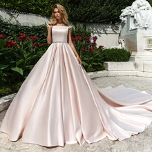 Liyuke Elegant Pink Satin A-Line Wedding Dress With Boat Neck Short Sleeve Wedding Gown
Liyuke Elegant Pink Satin A-Line Wedding Dress With Boat Neck Short Sleeve Wedding Gown