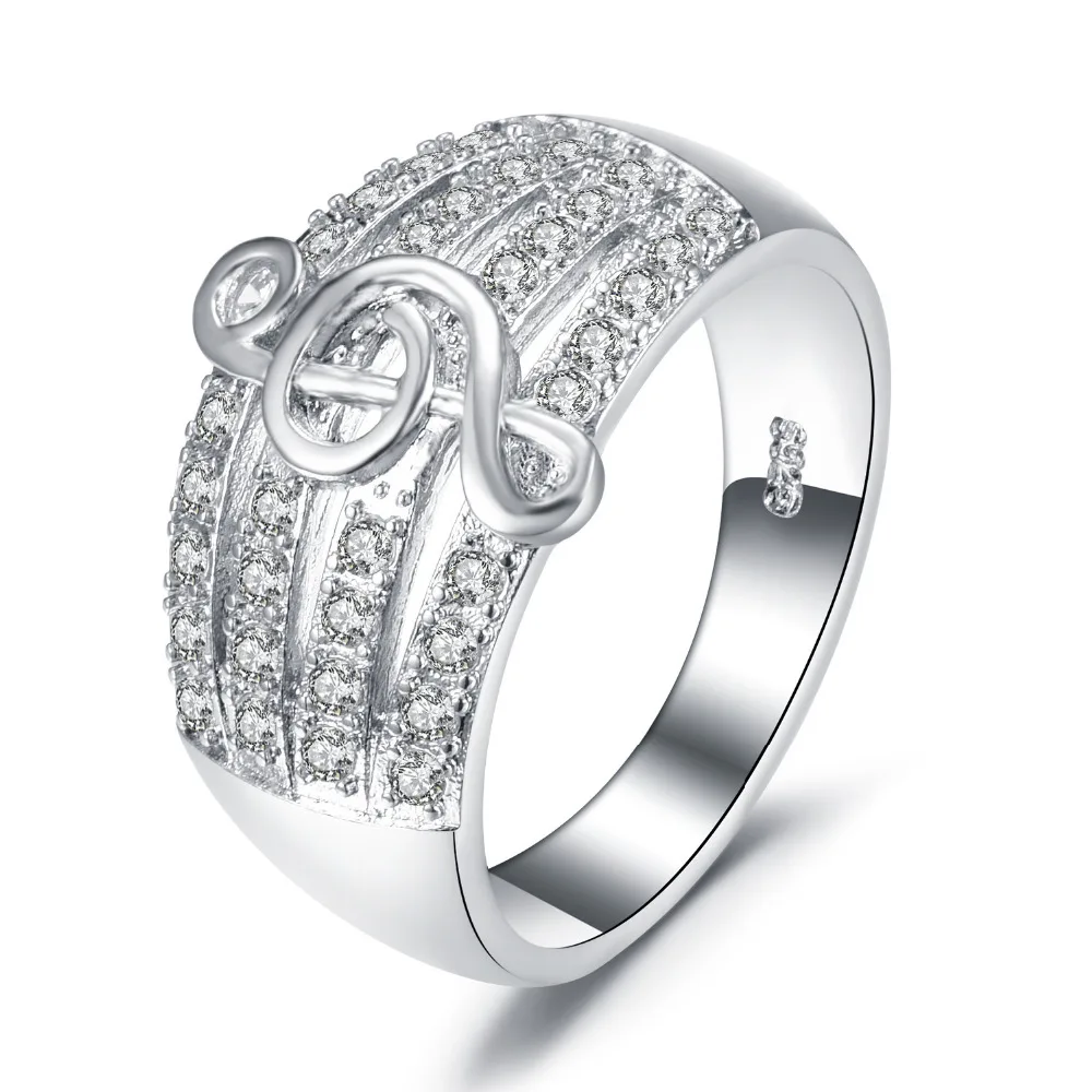 Популярное модное художественное серебряное кольцо женские нотки с прозрачным
