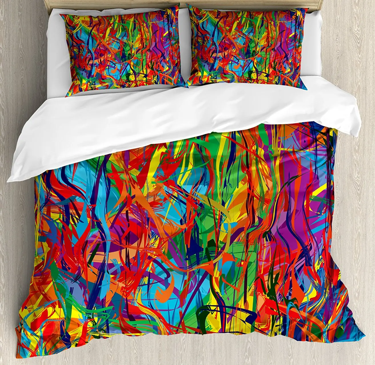 Modern Decor Duvet Cover Set, Circled Rainbow like Colorful Lines like Contemporary Oil Painting Artwork, 4 Piece Bedding Set
Modern Decor Duvet Cover Set, Circled Rainbow like Colorful Lines like Contemporary Oil Painting Artwork, 4 Piece Bedding Set