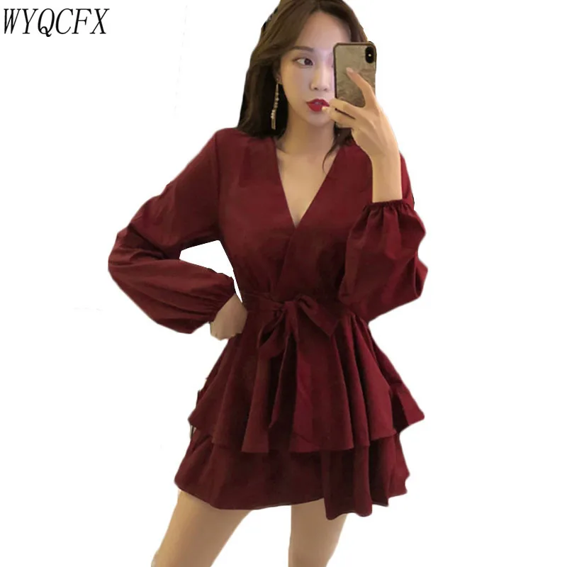 2019 New Spring Autumn Women Long-sleeved V-neck Dresses Female Sexy Mini A-Line Short Trousers Dress Solid Fashion Vestidos 100
2019 New Spring Autumn Women Long-sleeved V-neck Dresses Female Sexy Mini A-Line Short Trousers Dress Solid Fashion Vestidos 100