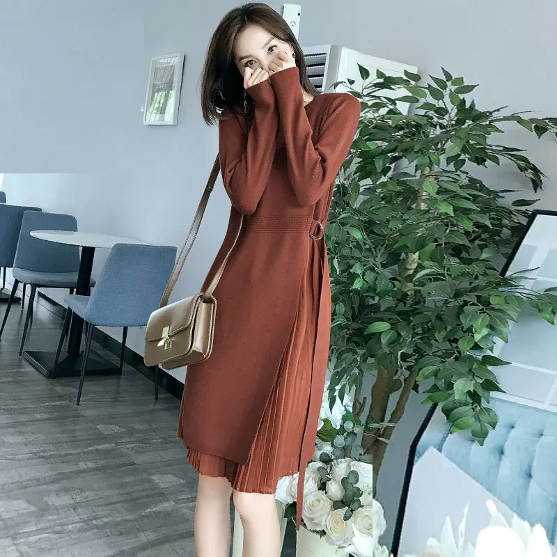 Sweater Dress Vestidos Woman Elegant Solid Pleated Dress 2019 New Spring Autumn Sweater Long Sleeve A-Line Knit Dress Sashes
Sweater Dress Vestidos Woman Elegant Solid Pleated Dress 2019 New Spring Autumn Sweater Long Sleeve A-Line Knit Dress Sashes