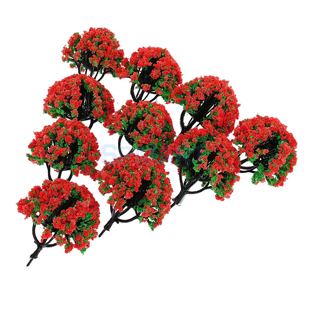 10pcs 1/200 Train Railroad Scene Scenery Landscape Model Trees Green HO Scale with Flowers Model Building Kits